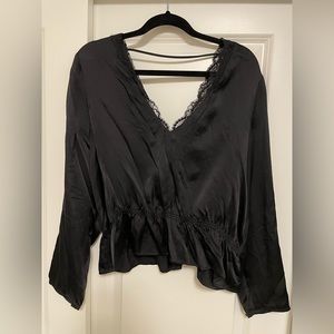 Aritzia black silk blouse with lace detail size L